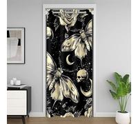 Homemissing Khaki Death Moth Door Curtain for Doorway Privacy Kids Goth Skull Gothic Closet Cover 106x203cm Halloween Rose Floral Sun Moon Divider Curtain Cover for Women Men 30%-50% Blackout Shades