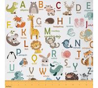 Homemissing Kids ABC Alphabet Fabric by The Yard Cute Alphabet Educational Upholstery Fabric for Sewing Crafting Decor for Home DIY Projects Cartoon 1 Yard (L92*W150cm) Colorful Zoo