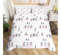 Homemissing Kids Anchor Bedding Set Double Size, Nautical Sailboat Duvet Cover Boys Girls Ocean Coastal Comforter Cover Sea Adventure Teens Bedspread Cover Soft Quilt Cover 3Pcs (No Comforter)