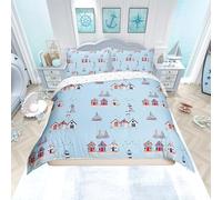 Homemissing Kids Anchor Comforter Cover Single Size, Nautical Sailboat Bedding Set Ocean Coastal Duvet Cover Boys Girls Sea Adventure Bedspread Cover Bed Set With 1 Pillow Case (No Comforter)