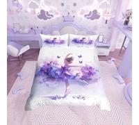 Homemissing Kids Ballet Bedding Set Double Size Little Ballerina Dancer Comforter Cover Set for Boys Girls Cute Purple Duvet Cover Bedspread Cover Room Decor Quilt Cover,No Stuffing
