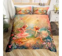 Homemissing Kids Ballet Bedding Set Single Size Little Ballerina Dancers Butterfly Comforter Cover Set for Boys Girls Fairy Princess Themed Duvet Cover Bedspread Cover Room Decor,No Stuffing