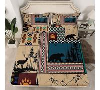 Homemissing Kids Bear Deer Fitted Sheet King Wild Animal Bed Sheets Set 16" Deep Pocket For Boys Girls Teens Bedroom Decor Rustic Cabin Country Western Farmhouse Hunting Southwestern Bedding 3Pcs