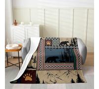 Homemissing Kids Bear Deer Flannel Blanket Plush Fuzzy Double 60x79Inch Wild Animal Fleece Throw Blanket For Boys Rustic Cabin Country Western Farmhouse Hunting Southwestern for Bed Chair Living Room