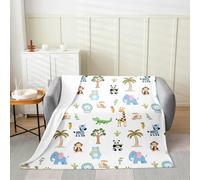 Homemissing Kids Bear Flannel Blanket Plush Fuzzy Baby 30x40Inch Panda Fleece Throw Blanket for Boys Girls Teens Bedroom Decor Lion Elephant Zoo Animals White