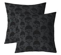 Homemissing Kids Black Gray Sugar Skull Throw Pillow Covers Set of 2 60x60cm Gothic Skull Decor Pillowcase For Boys Girls Teens Boho Bedroom Decor Halloween Themed Cushion Case