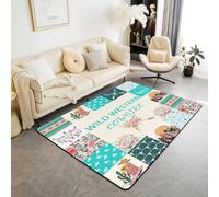 Homemissing Kids Blue Western Aztec Living Room Rugs for Bedroom 150x200cm Wild Cowgirl Boots Area Rug For Teens Room Decor Bull Skull Southwestern Rustic Floral Decor Carpet Indoor Floor Mat