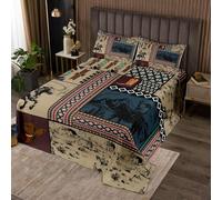 Homemissing Kids Brown Western Aztec Coverlet Set King Size Horse Bedspread For Boys Girls Teens Room Decor Wild Cowboy Boho Southwestern Rustic Farmhouse Tribal Quilted Coverlet