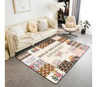 Homemissing Kids Brown Western Aztec Living Room Rugs for Bedroom 100x150cm Wild Cowgirl Boots Area Rug For Teens Room Decor Bull Skull Southwestern Rustic Floral Decor Carpet Indoor Floor Mat