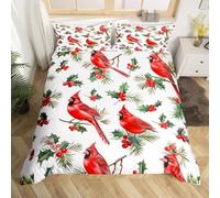 Homemissing Kids Cardinal Comforter Cover Double Size Xmas Red Birds Bedding Set for Boys Girls Teens Christmas Theme Winter Snowflake Duvet Cover Room Decor