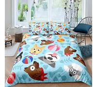 Homemissing Kids Cartoon Dogs Bedding Set Cute Pet Dog Comforter Cover for Boys Girls Hippie Pug Puppy Duvet Cover 3D Animal Breathable Quilt Cover Single Size