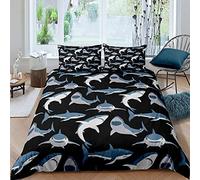 Homemissing Kids Cartoon Sharks Duvet Cover Ocean Marine Bedding Set Scary Sea Underwater Animal Comforter Cover for Boys Children Creature Sealife Bedspread Single Size