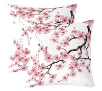 Homemissing Kids Cherry Blossoms Throw Pillow Covers 45x45cm Set of 2 Boys Girls Japanese Style Decorative Pillowcase Sakura Flower Cushion Cover Spring Floral Botanical Outdoor Pillows Covers
