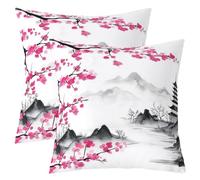 Homemissing Kids Cherry Blossoms Throw Pillow Covers 50x50cm Set of 2 Boys Girls Spring Sakura Flower Decorative Pillow Case Pillowcase Japanese Style Cushion Cover Mountain Decor Outdoor Pillow Case