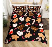 Homemissing Kids Christmas Theme Comforter Cover Super King Size Xmas Gingerbread Man Candy Cane Bedding Set Boys Girls Winter Gloves and Socks Happy New Year Duvet Cover Room Decor