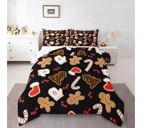 Homemissing Kids Christmas Theme Comforter Set Single Size Cute Xmas Gingerbread Man Candy Cane Bedding Set Boys Girls Winter Gloves and Socks Happy New Year Duvet Quilt Room Decor