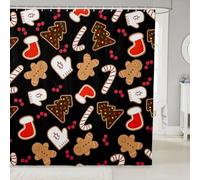 Homemissing Kids Christmas Theme Shower Curtain for Bathroom Decor 180x240cm Cute Xmas Gingerbread Man Candy Cane Bath Curtain Boys Girls Winter Gloves and Socks Happy New Year Bathroom Accessories