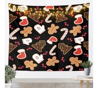 Homemissing Kids Christmas Theme Tapestry Large 58x79 Inch Cute Xmas Gingerbread Man Candy Cane Wall Art Boys Girls Winter Gloves and Socks Happy New Year Wall Hanging Blanket Room Decor