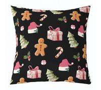 Homemissing Kids Christmas Theme Throw Pillow Covers 50x50cm 1Pcs Xmas Tree Cute Gingerbread Man Cushion Case for Boys Girls Teens Winter Hat Candy Cane Happy New Year Decor Pillowcase Home Decor