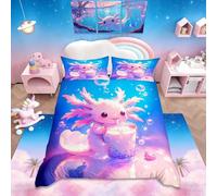 Homemissing Kids Cute Axolotl Bedding Set Cot Size Cartoon Salamander DrinSuper King Comforter Cover Set for Boys Girls Kawaii Ocean Sealife Duvet Cover Bedspread Cover Room Decor,No Stuffing