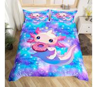 Homemissing Kids Cute Axolotl Bedding Set Single Size Donuts Cartoon Salamander Comforter Cover Set for Boys Girls Kawaii Ocean Sealife Duvet Cover Bedspread Cover Room Decor Quilt Cover,No Stuffing
