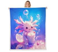 Homemissing Kids Cute Axolotl Fleece Throw Blanket Single 50x60Inch Cartoon Salamander Drinking Fuzzy Blanket for Bed Sofa Couch Kawaii Ocean Sealife Room Decor