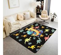 Homemissing Kids Cute Cartoon Dinosaur Living Room Rugs Area Rug 100 * 150cm Personalized Initial J Decor Carpet for Boys Girls Kawaii Jungle Dino Funny Alphabet Pattern Indoor Floor Mat Room Decor