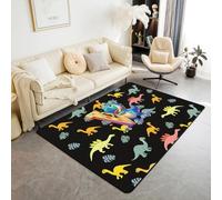 Homemissing Kids Cute Cartoon Dinosaur Living Room Rugs Area Rug 100 * 150cm Personalized Initial V Decor Carpet for Boys Girls Kawaii Jungle Dino Funny Alphabet Pattern Indoor Floor Mat Room Decor