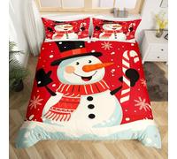 Homemissing Kids Cute Snowman Comforter Cover King Size Christmas Theme Bedding Set for Boys Girls Teens Red Winter Xmas Snowflake Happy New Year Duvet Cover Room Decor