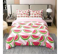 Homemissing Kids Cute Watermelon Bedding Set Single Size Summer Theme Duvet Cover 100% Cotton for Boys Girls Teens Kawaii Bedroom Decor Tropical Fruit Comforter Cover Soft With 1 Pillow Case