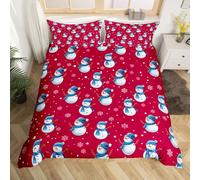 Homemissing Kids Cute Winter Snowman Comforter Cover King Size Red Christmas Theme Bedding Set for Boys Girls Teens Xmas Snowflake Happy New Year Duvet Cover Room Decor