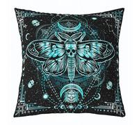 Homemissing Kids Death Moth Throw Pillow Cover 45x45cm 1 Pcs Boho Bohemian Exotic Pillow Case Cushion Cover Sun and Moon Goth Skull Teal Decorative Throw Pillowcase for Sofa Women Men Cushion Case