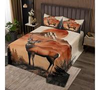 Homemissing Kids Deer Bedspread King Size Antler Hunting Coverlet Set for Boys Girls Teens Western Lodge Cabin Farmhouse Wildlife Animal Quilted Coverlet Room Decor