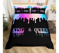 Homemissing Kids Double Blue Pink Mr Mrs Bedding Set King and Queen Duvet Cover Glitter Print Comforter Cover for Couple Man Woman Wedding Bedspread Cover Adult Zipper (No Comforter)