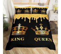 Homemissing Kids Double Gold Crown King & Queen Duvet Cover Mr Mrs Comforter Cover Lover Couple Bedding Set for Couple Man Woman His and Hers Bedspread Cover Couple Room Decor Zipper (No Comforter)