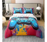 Homemissing Kids Gamer Duvet Cover 100% Cotton Game Controller Bedding Set Double Girls Bedroom Decor Gaming Gifts Comforter Cover Set Gamepad Colorful Bedspread Cover With 2 Pillow Case No Comforter