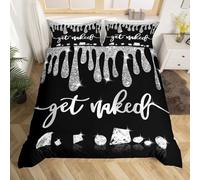Homemissing Kids Get Naked Bedding Set Super King Size Silver Glitter Luxury Diamond Comforter Cover Set Boys Girls Rhinestone Crystal Black Duvet Cover Modern Art Bedspread Cover(No Glitter)