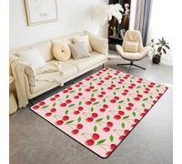 Homemissing Kids Girls Cherry Prints Living Room Rugs for Bedroom Area Rug 100 * 150cm Botanical Nature Theme Decor Carpet Pink Bedroom Decor Cute Fruit Indoor Floor Mat Women Men