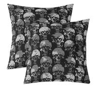 Homemissing Kids Gothic Skull Throw Pillow Covers Set of 2 45x45cm Sugar Skull Decor Pillowcase For Boys Girls Teens Black Boho Bedroom Decor Halloween Themed Cushion Case