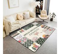 Homemissing Kids Green Western Aztec Living Room Rugs for Bedroom 100x150cm Wild Cowgirl Boots Area Rug For Teens Room Decor Bull Skull Southwestern Rustic Floral Decor Carpet Indoor Floor Mat