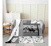 Homemissing Kids Grey Western Aztec Flannel Blanket Plush Fuzzy Baby 30x40Inch Horse Fleece Throw Blanket For Boys Girls Teens Wild Cowboy Rustic Farmhouse Tribal for Bed Couch Chair Living Room