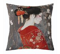 Homemissing Kids Japan Geisha Throw Pillow Covers 50x50cm 1Pcs Cherry Blossoms Decorative Pillow Case Pillowcase Japanese Style Cushion Cover Japanese Tradition Aesthetic Outdoor Pillows Covers