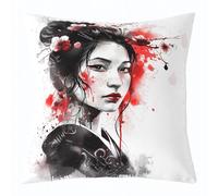 Homemissing Kids Japanese Art Geisha Throw Pillow Covers 50x50cm 1Pcs Cherry Blossoms Decorative Pillow Case Pillowcase Japanese Style Cushion Cover Japanese Tradition Aesthetic Outdoor Pillows Covers