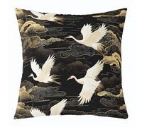 Homemissing Kids Japanese Crane Throw Pillow Cover 40x40cm 1 Pcs Traditional Retro Theme Pillow Case Cushion Cover Cute Bird Cloud Decorative Throw Pillowcase for Sofa Cushion Case Room Decor