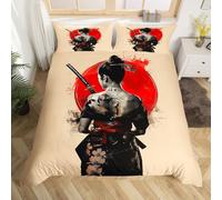 Homemissing Kids Japanese Geishas Bedding Set Double Size Boys Girls Red Sunset Comforter Cover Set Japanese Style Duvet Cover Japanese Tradition Aesthetic Bedspread Cover (No Comforter)