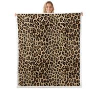 Homemissing Kids Leopard Print Fleece Throw Blanket, Cowhide Sherpa Blanket Boys Girls Brown Cow Plush Blanket for Bed Sofa Couch Animal Fuzzy Blanket Kids Room Decor Double 60x79Inch