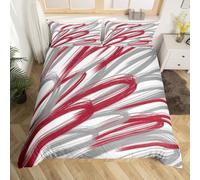 Homemissing Kids Luxury Stripes Bedding Set Double Size Geometric Comforter Cover Set Boys Girls Modern Striped Art Duvet Cover Farmhouse Red Grey Stripes Bedspread Cover(No Comforter)