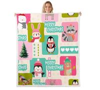 Homemissing Kids Merry Christmas Fleece Throw Blanket 40x50Inch Cute Christmas Warm Cozy for Boys Girls Teens Bedroom Decor Penguin Bear Bird Sherpa Blanket Plush Fuzzy Soft Microfiber Women Men
