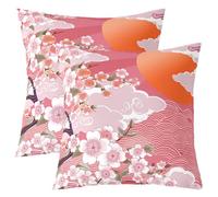 Homemissing Kids Pink Cherry Blossoms Throw Pillow Covers 60x60cm Set of 2 Japanese Wave Decorative Pillow Case Pillowcase Japanese Style Sunset Cushion Cover Japanese Ukiyoe Outdoor Pillows Covers