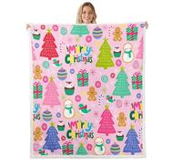 Homemissing Kids Pink Christmas Fleece Throw Blanket Baby 30x40Inch Xmas Deer Elk Warm Cozy for Boys Girls Teens Bedroom Decor Christmas Tree Sherpa Blanket Plush Fuzzy Soft Microfiber Women Men